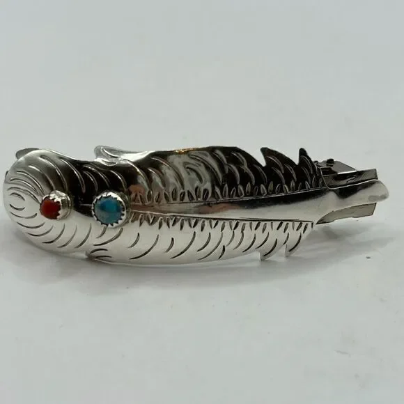 Vintage Navajo sterling, feather hair clip - Picture 1 of 7